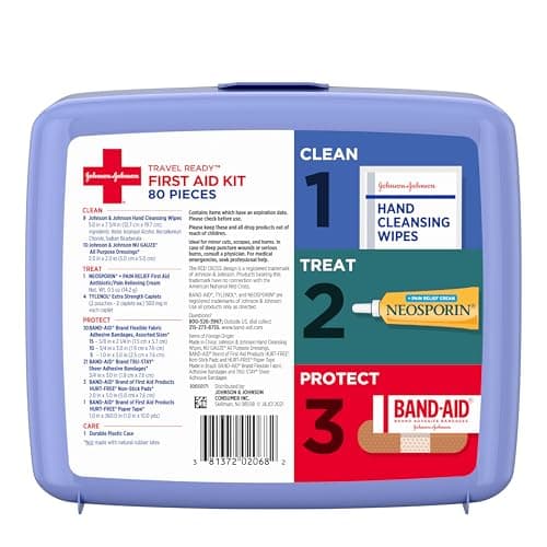 BAND-AID Brand Travel Ready Portable Emergency First Aid Kit for Minor Wound Care, Perfect for Home, Car, Travel, Camping Essentials & Outdoor Emergency Kit, 80 Pieces 8