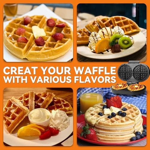 Baker’s Friend Double Belgian Waffle Maker Thick, 2 X 6” Round Waffle Maker, Belgium Waffle Iron, Waflera Electrica with Non-stick Plates, 1200W, Perfect for Kids & Family Breakfast, Graphite 4