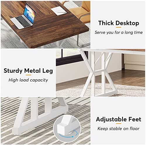 Tribesigns 70.8-Inch Executive Desk, Large Computer Office Desk Workstation, Modern Simple Style Laptop Desk Study Writing Table Business Furniture for Home Office (Brown/White, 70.8 Inch) 5