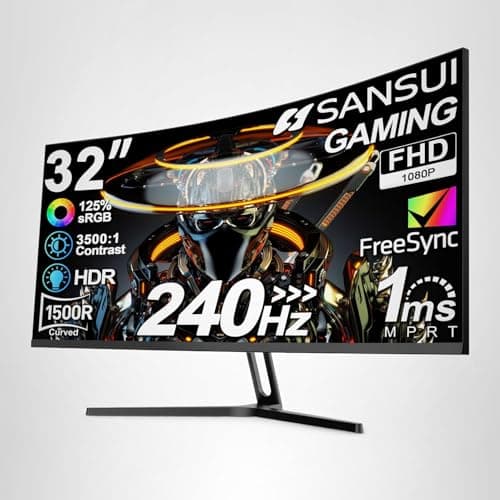SANSUI 32 Inch Curved 240Hz Gaming Monitor High Refresh Rate, FHD 1080P Gaming PC Monitor HDMI DP1.4, Curved 1500R, 1Ms MPRT, HDR,Metal Stand,VESA Compatible(DP Cable Incl.) 9