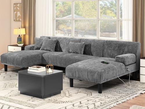YITAHOMA Sectional Couches for Living Room, U Shaped Sofa Chenille Modern Couch with USB & Type C Charging Ports Double Chaise and Comfy Upholstered, Dark Grey 8