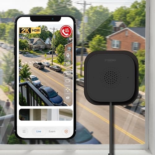 Sirwu Magnetic Window Camera, Window Security Camera with Night Vision, 3MP 2K Indoor Camera for Home Security, OpenAI GPT Enabled, 24/7 Recording, Person/Vehicle Detection, Black