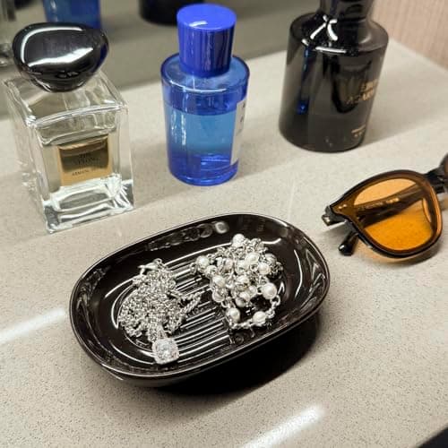 Soap Dish, Ceramic Soap Dish with Marble PatternShower, Soap Saver Tray for Bathroom, Kitchen Sink & Vanity, Multi-Use Holder for Jewelry, Rings, Keys (1 Pack, Black) 6