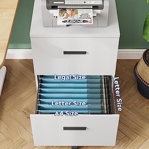 DEVAISE Wood File Cabinet, 2 Drawer Filing Cabinet for Home Office, Vertical File Cabinets with Wheels fits A4/Letter/Legal Size File, White 5