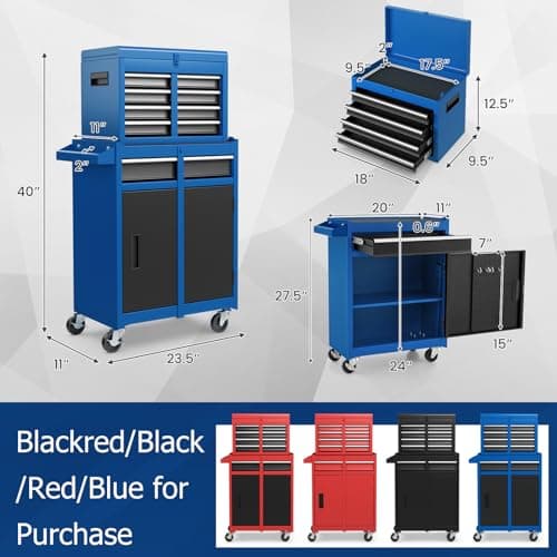ERGOMASTER Tool Chest Heavy Duty Rolling Tool Box with Cabinet 5-Drawer for Lockable & Removable Cabinet for Garage and Workshop - Blue 3