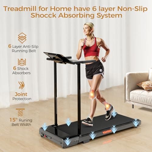 Portable Treadmills for Home, Electric Walking Pad Treadmill with 12 Preset Programs, 3.0HP Treadmill with Handle for Small Home, Waking Pad,Compact Running Treadmills with 320LBS Capacity(Black) 5