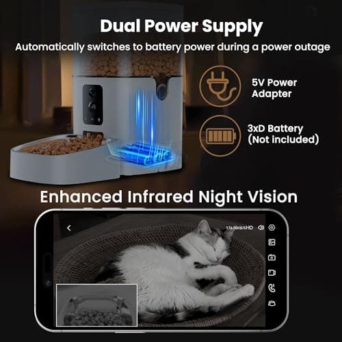 Automatic Cat Feeder with Dual Cameras, 2K HD Video with Night Vision, 5G WiFi Timed Pet Food Dispenser for Cat & Small Dog, 2-Way Audio, Easy APP Control, AI Pet Capture & Remain Food Record 3