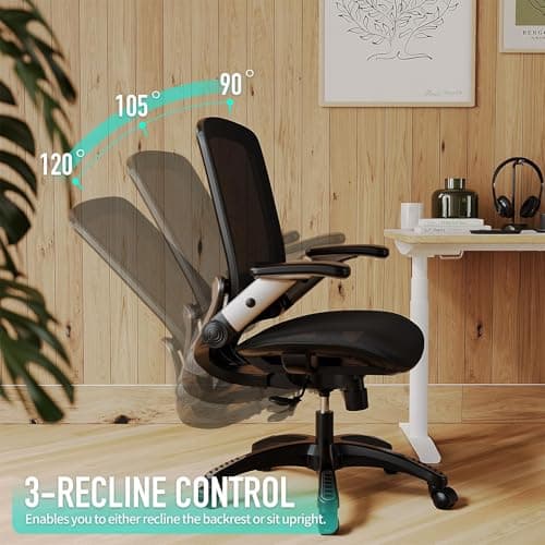GABRYLLY Ergonomic Office Chair, Mesh Desk Chair - Lumbar Support and Adjustable Flip-up Arms, Soft Wide Seat, 90-120° Tilt, High Back Home Ergonomic Chairs Swivel Task Chair, Easy Assemble 7