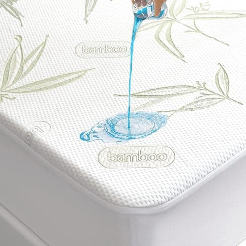 Queen Size Waterproof Mattress Protector, Premium Cooling Viscose from Bamboo Mattress Pad, Breathable, Noiseless, Cooling & Machine-Washable Bed Cover with 21" Deep Pocket