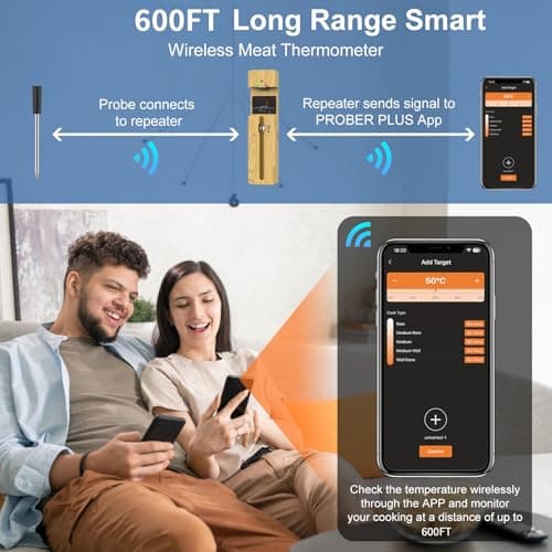 Wireless Meat Thermometer Bluetooth with Ceramic Probe: Waterproof Digital Oven Food Thermometer for Grill Fryer BBQ, 600Ft Range & Smart App for iOS/Android/air, Cooking for Outdoor,Home, Apartment 5