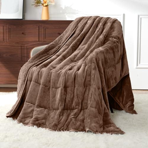 Uttermara Weighted Blankets for Adults Full Size, 12lbs 48x72 inches Blanket with Soft Warm Plush Sherpa Fleece, Washable Thick Heavy Throw for Sleep, Anxiety and Calming, Brown