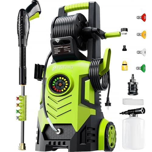 2025Upgraded Electric Pressure Washer with Adjustable Touch Screen 5000PSI 3.3GPM/8 Level, 4 Quick Connect Nozzles,Inlet Hose&Filter&500 ml Foam Cannon for Cars/Fences/Driveways/Home Cleaning
