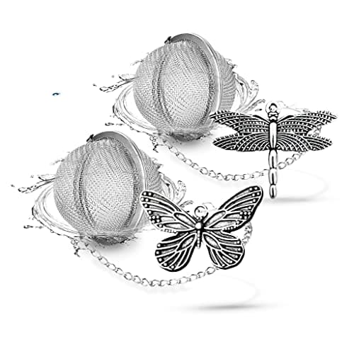 NSTaygate 2pcs Tea Infuser,Loose Leaf Tea Steeper Tea Strainer with Charm Handmade Dragonfly Butterfly Pendant Tea Ball Tea Filter Tea Infusers for Loose Tea