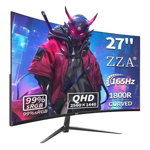 ZZA 27 Inch QHD 2560 x 1440 Gaming Monitor 165Hz 1ms Fast IPS Computer Monitor,1800R, HDMI 2.0 |DP1.4 VESA Mount, 99% sRGB HDR Eye Care Metal Stand