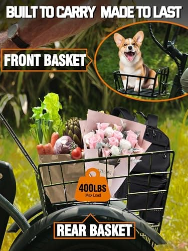 ESKUTE E Trike Electric Bike, Peak 1200W Brushless Motor Folding Trike 18X3.0 Fat Tire Ebike, 624Wh Battery, Step-Thru 3 Wheel Electric Bicycle, 55 Miles, 18MPH+ Tricycle for Adults Black Classic 5