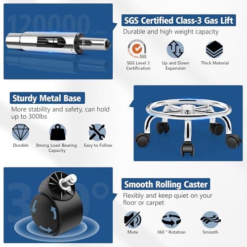 Brick Attic Rolling Stool with Wheels, PU Leather Small Office Chair with Foot Rest,Versatile Adjustable Swivel Stool for Tattoo Massage Salon Spa Teach Medical Facial Office Home Work Kitchen 5