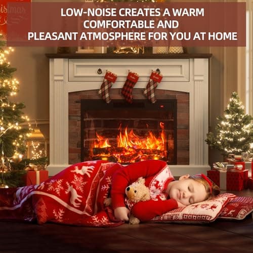 AHB Corner TV Stand with Remote Control, Electric Fireplace with Wooden Mantel, Entertainment Center with Efficient Heating System, Adjustable Brightness Realistic Flame(White) 5