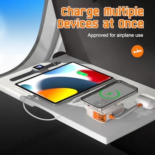 SEANCHEER P05 Portable Charger, Magnetic Power Bank, Small Wireless PowerBank, Battery Pack10000mAh Travel Essentials Fast Charging with Built in Cable, Foldable Wall Plug for iPhone,Samsung,Andriod 6