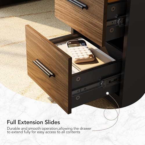 HUANUO 55" Standing Desk with Drawers, Executive Electric Height Adjustable Stand Up Desk with Storage, Computer Workstation for Home Office, Black Walnut 5