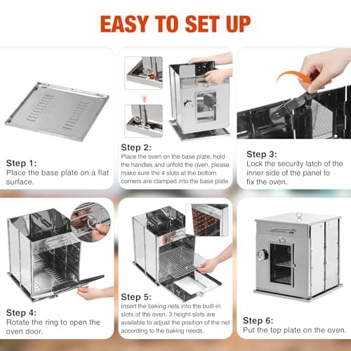 REDCAMP 14"H Foldable Camping Oven with 2 Tier Grill, Stainless Steel Portable Camping Stove for Baking Cinnamon Rolls, Breads and Muffins with Wood Burning Fire,Propane Stoves,Campers,Baking BBQ 8
