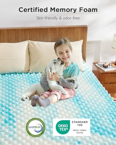 PERLECARE 3 Inch Egg Crate Memory Foam Mattress Topper Queen Size, Pressure Relief & Cooling Gel Infused Mattress Pad, Soft & Ventilated Design Bed Topper, CertiPUR-US Certified, Blue 5