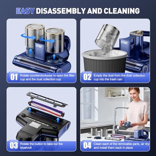 CFBF Mattress Vacuum Cleaner, Bed Vacuum Cleaner with 16Kpa Suction 253.7nm UV-C Light, Ultrasonic & High Heating, 500W Powerful Double-Cup Handheld Vacuums for Bed, Sofa, Couch, Crib, 16.4FT Corded 6