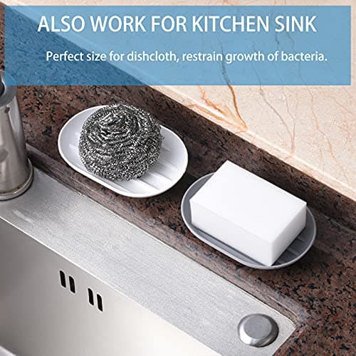 Bathroom Soap Dishes Dish Holder Stand Saver Tray Case for Shower-Silicone Rubber Drainer Dishes for Bar Soap Sponge Scrubber Bathroom Kitchen Sink-Dishwasher Safe-Drains Water,Extends Soap Life 6