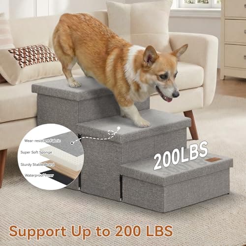 Zerbuger Wider Dog Ramp for High Bed with Storage 18" H, Foldable Dog Stairs for Small Medium Large Older Senior Animal, Sturdy Dog Step for Climbing Bed or Couch, Arthritis-Friendly (Gray, No Condo) 7