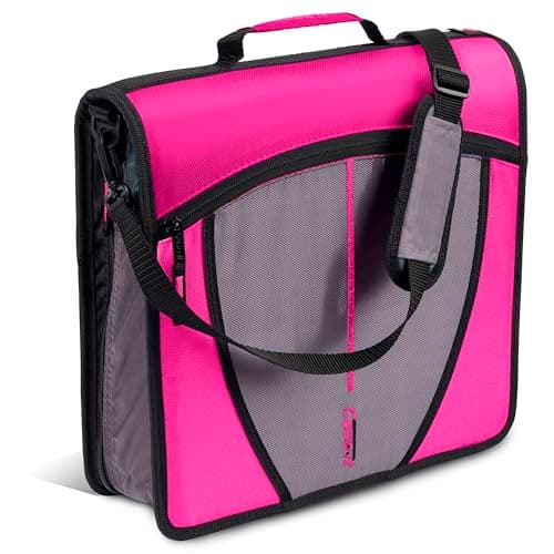 Case-it Mighty Zip Tab School Zipper Binder | 3-Inch O-Rings, 600-Sheet Capacity, 5-Subject Expanding File Folder, Multiple Pockets & Storage Organizer, Shoulder Strap | D-146 Magenta