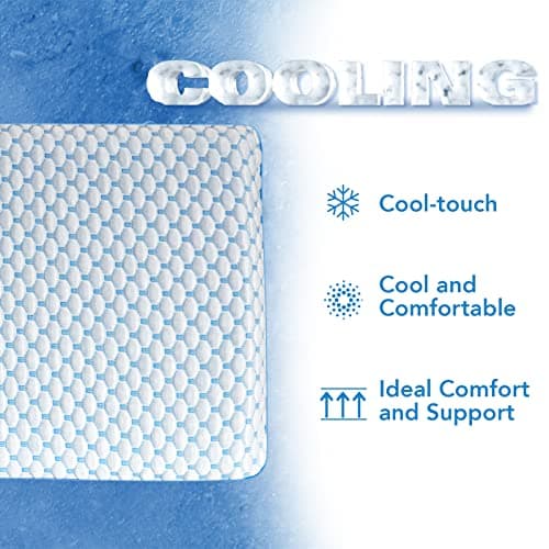 Iwacool Flat Pillow for Stomach and Back Sleepers, Ultra Thin Pillow for Sleeping, Cooling Gel Slim Stomach Sleeping Pillows for Shoulder Neck Pain Relief, Low Profile Memory Foam Pillows 2.75-inches 9