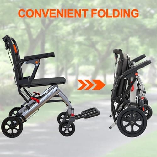 Foldable Wheelchair for Adults, Lightweight Transport Chair with Flip Armrests and Swing Footrests, Portable Aluminum Frame, Locking Handbrakes, Travel-Ready for Seniors 5