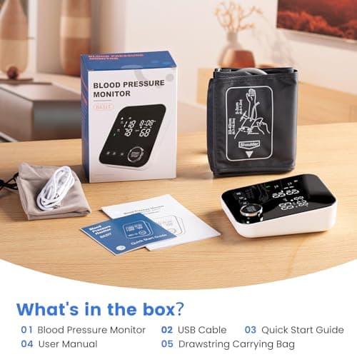 Smart Blood Pressure Monitor with Bluetooth, Automatic Upper Arm BP Machine for Home Use, Large Cuff (8.7”-16.5”), 2x120 Memory, Backlit LED Display, Storage Bag Included, Black 8