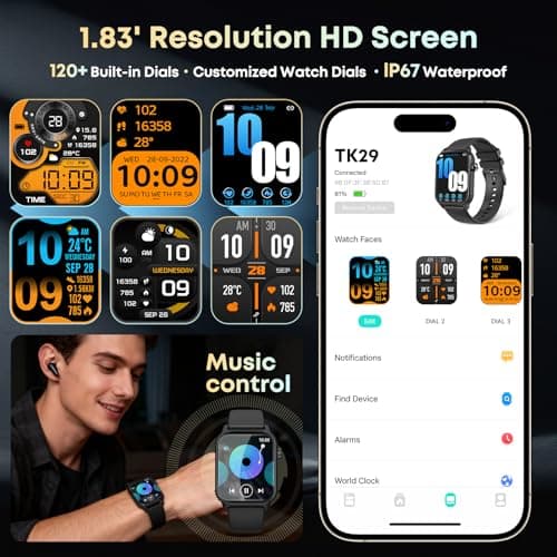 DIVOAZBVO Smart Watch for Men, 120+ Sports Modes Smartwatch with 1.83" HD Touchsreen, Sleep Monitor, IP67 Waterproof, Bluetooth Call & Music Control Fitness Watch for iPhone/Android (Black) 5