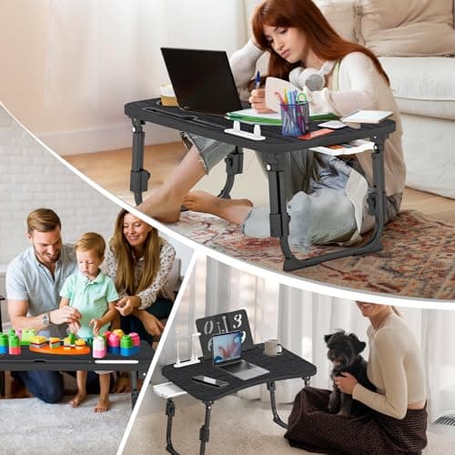 Lap Desk for Bed Adjustable Height, Foldable Bed Table with Storage Drawer, Tablet Slot & Cup Holder, Portable Laptop Stand for Bed & Sofa, Bed Desk for Adults & Kids, Black 6