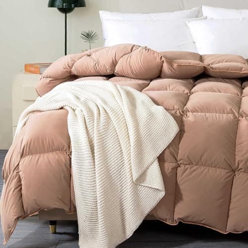 Puffy White Feather Comforter Full/Queen Size with Feathers Down Fiber Filled, All Season Feather Duvet Insert, 100% Cotton Luxury Hotel Collection, 8 Corner Loops 7