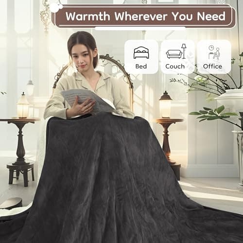 LaffyLo Electric Heated Blanket Full Size - 72"x84", Soft Flannel Heating Blanket, 10 Heating Levels, 1-12 H Auto Shut Off, Breathable Warm and Washable for Bed, Dark Grey 5