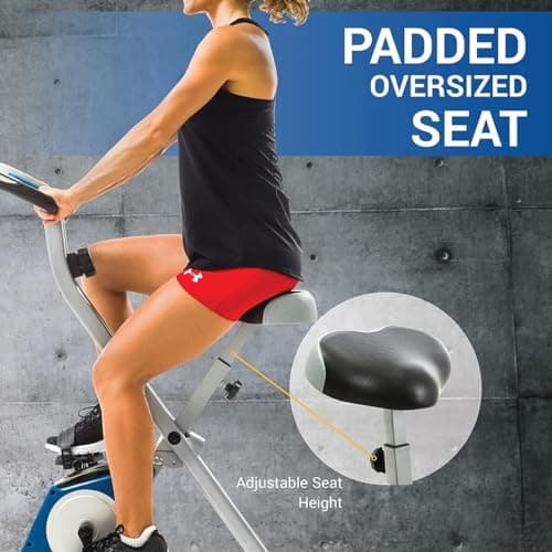 XTERRA Fitness Folding Exercise Bike, 225 LB Weight Capacity, Cordless, Battery Powered with Solid X-Frame Folding Design, Padded Seat and Handlebars, Adjustable Foot Straps, 8 Levels of Resistance 5