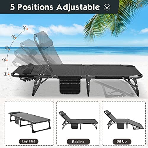 MOPHOTO Folding Chaise Lounge Chair 5-Position, Folding Cot, Heavy Duty Patio Chaise Lounges for Outside, Poolside, Beach, Lawn, Camping (Lounge Cot, Breezy Oceanic) 9