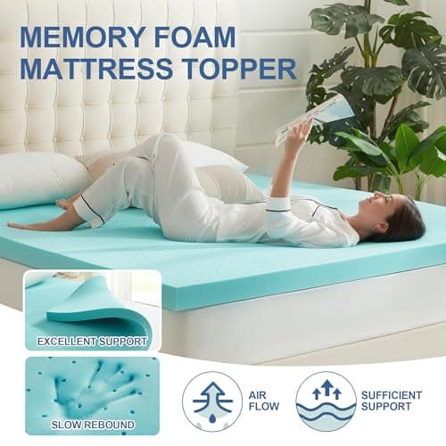 Eiayeebil 2 Inch Memory Foam Mattress Topper Twin, Mattress Pad Gel Infused Foam Bed Topper, Ventilated Soft Blue,Twin Size 5