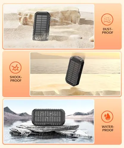 QiSa Solar Charger Power Bank 40000mAh Built in 4 Cables and Hand Crank, Portable Charger 22.5W Fast Charger 6 Outputs & 4 Inputs External Battery Pack with Bright Flashlight and Compass 7