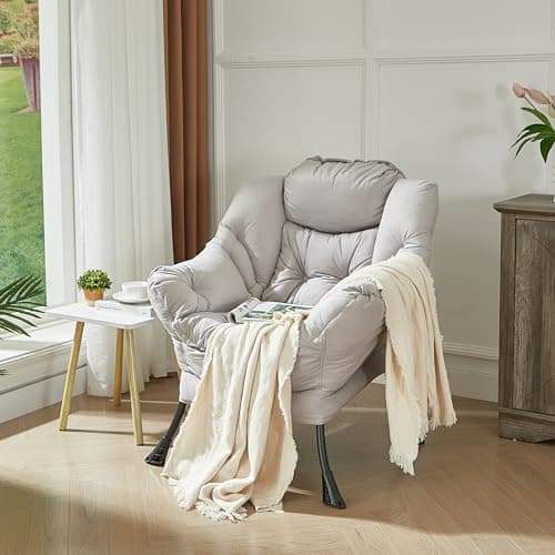 HollyHOME Lazy Chair with Armrest and Side Pocket, Comfy Accent Lounge Chair,Leisure Sofa Armchair for Living Room, Bedroom, Dorm, or Small Spaces, Oversized Reading Sofa Chair,Textured Grey 7