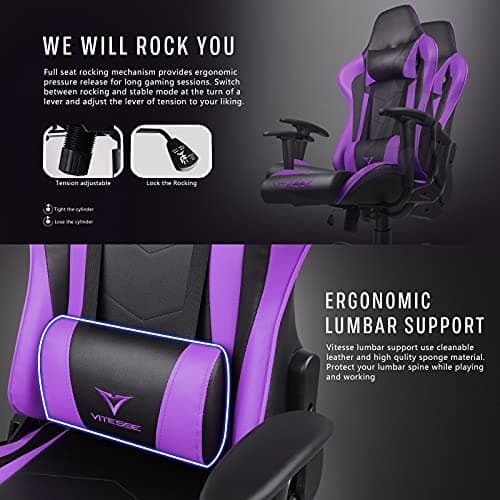 Gaming Chair,High Back Ergonomic Racing Gamer Chair with Lumbar Support and Headrest,Girl Computer Desk Chair with Height Adjustable(Purple) 7