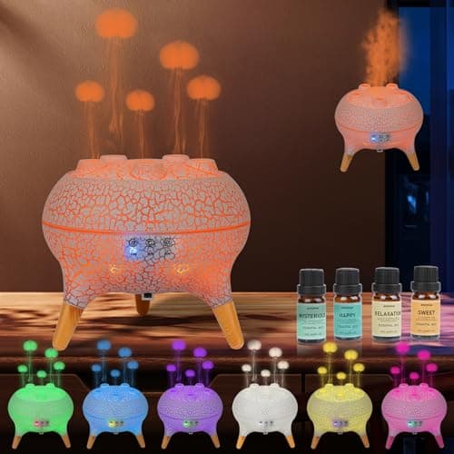BOHOFAM Jellyfish Essential Oil Diffuser 250ML,Aroma Diffuser Hears Sound to Spray Dancing Jellyfish Mist,7 Colorful Lights, 4 * 10ML Hotel Collection Diffuser Oils Scents for Home Bedroom(White)