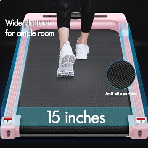 BLACK LORD Walking Pad with Handle Bar, 2.7 HP Quiet Foldable Under Desk Treadmill with Bluetooth Speaker, Portable Running Treadmills for Home, LED Display, App/Remote Control, 330lbs Capacity, Pink 9