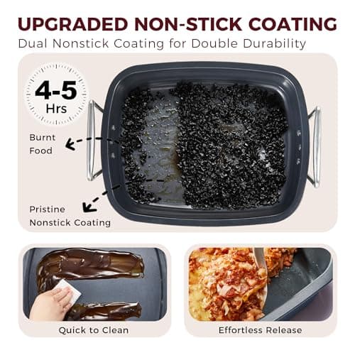 HONGBAKE Nonstick Turkey Roasting Pan with Rack - 18.7×13.6 Inch Extra Large Roaster Pan for 25 lb Chicken, Deep Turkey Tray for Oven, U-Shaped Rack, Wider Handles, Heavy Duty, Non Toxic, Grey 5