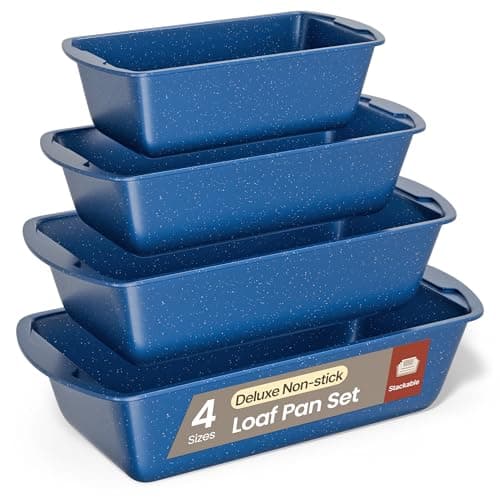 Nonstick Loaf Pan Set Pack of 4, 7" to 11" Large Baking Bread Pan, Oven Safe Up to 450°F, PFOA, PFOS, PTFE Free, Space Saving Stackable Design, Stain Resistant, Dishwasher Friendly, Blue Marble