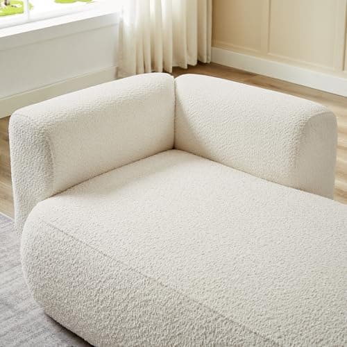 KHSDJSRUY Upholstered Chaise Lounge Indoor for Living Room Bedroom Office Chaise Lounge Sofa：Boucle Fabric Modern Leisure Sofa Recliner Chair Sleeper Indoor (Boucle Cream) 5