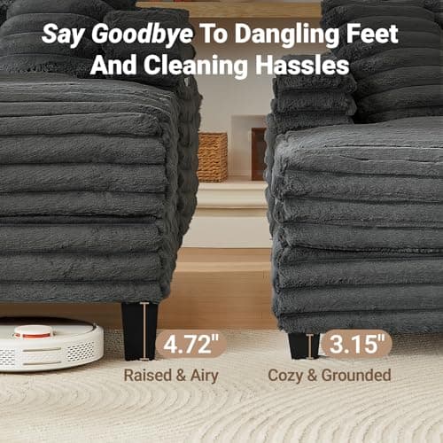 Amsleekey 64" Chaise Lounge Chair Indoor, Oversized Sleeper Chair with Wood Frame, Upholstered Sofa Bed for Living Room, Movie Room, Bedroom with 4 Storage Pockets&2 Cup Holders(Plush Corduroy, Grey) 7