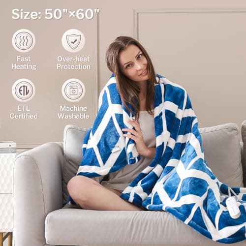 VENTIMI Electric Blanket Heated Throw, 50" x 60" Heated Blanket with 5 Heat Levels & 3 Hours Auto Off, Fast Heating Blankets with ETL & FCC Certification, Navy 5