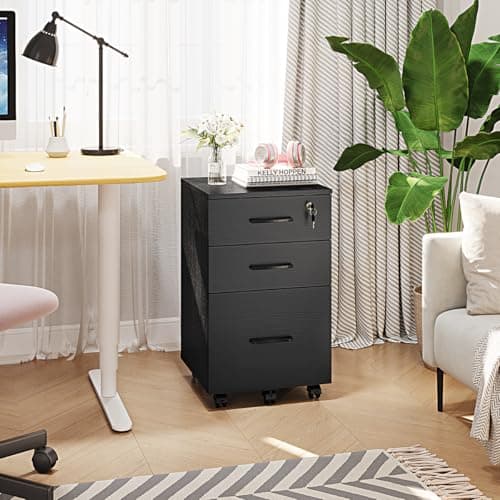 Panana 3 Drawer Wood Mobile File Cabinet, Under Desk Storage Drawers Small File Cabinet for Home Office (Black) 9